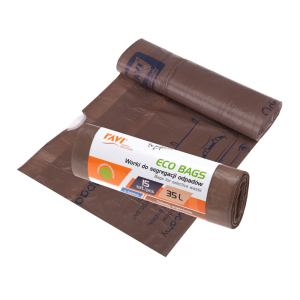Worki do segregacji odpadów z taśmą ECO BAGS 35L brązowe 15 sztuk RAVI